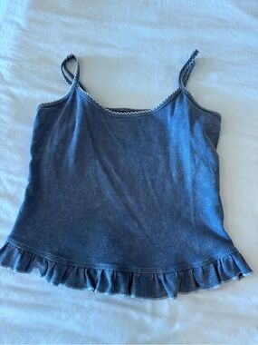 SHEIN Blue Ribbed Ruffle Hem Camisole